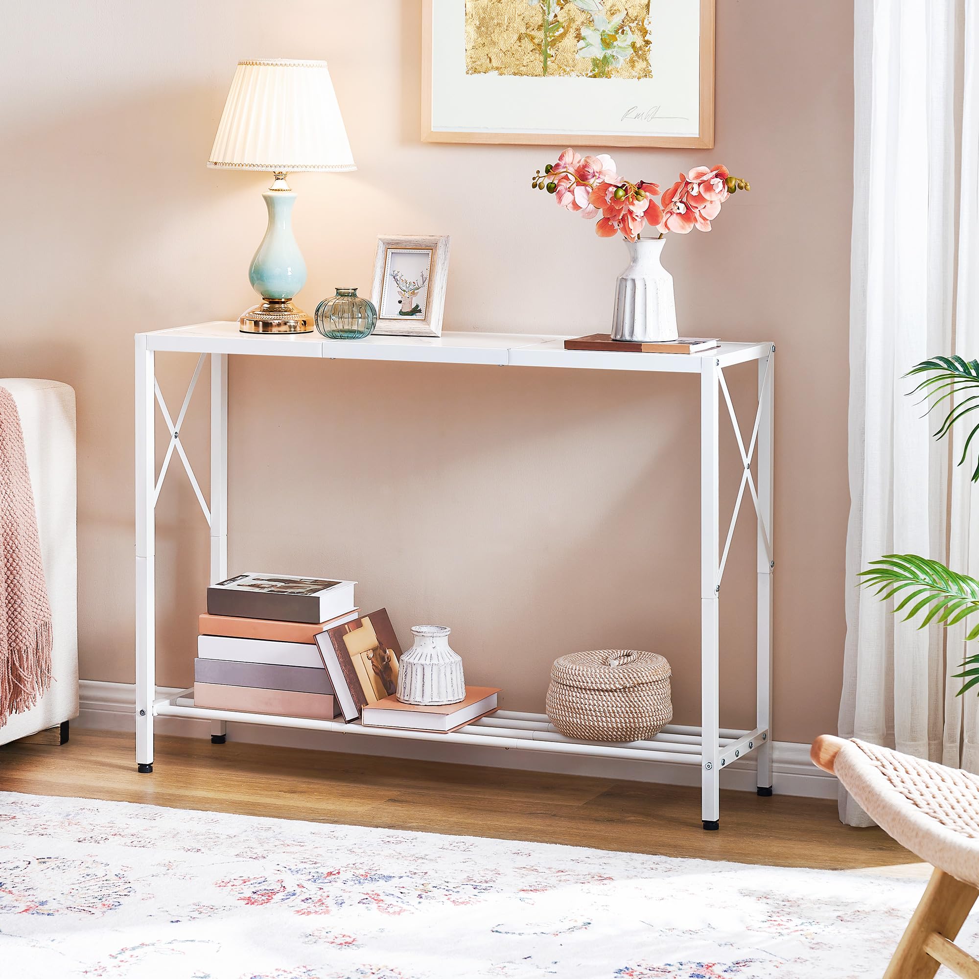 Tajsoon console table in an entryway setting enhances organization and aesthetics.