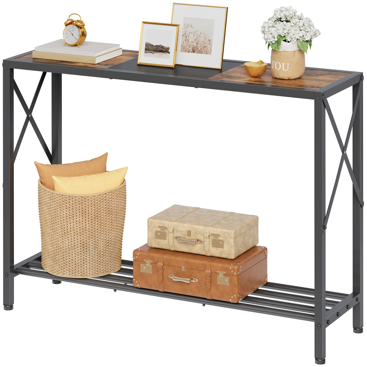 Tajsoon console table 41.8-inch length adds slim storage in entryways.