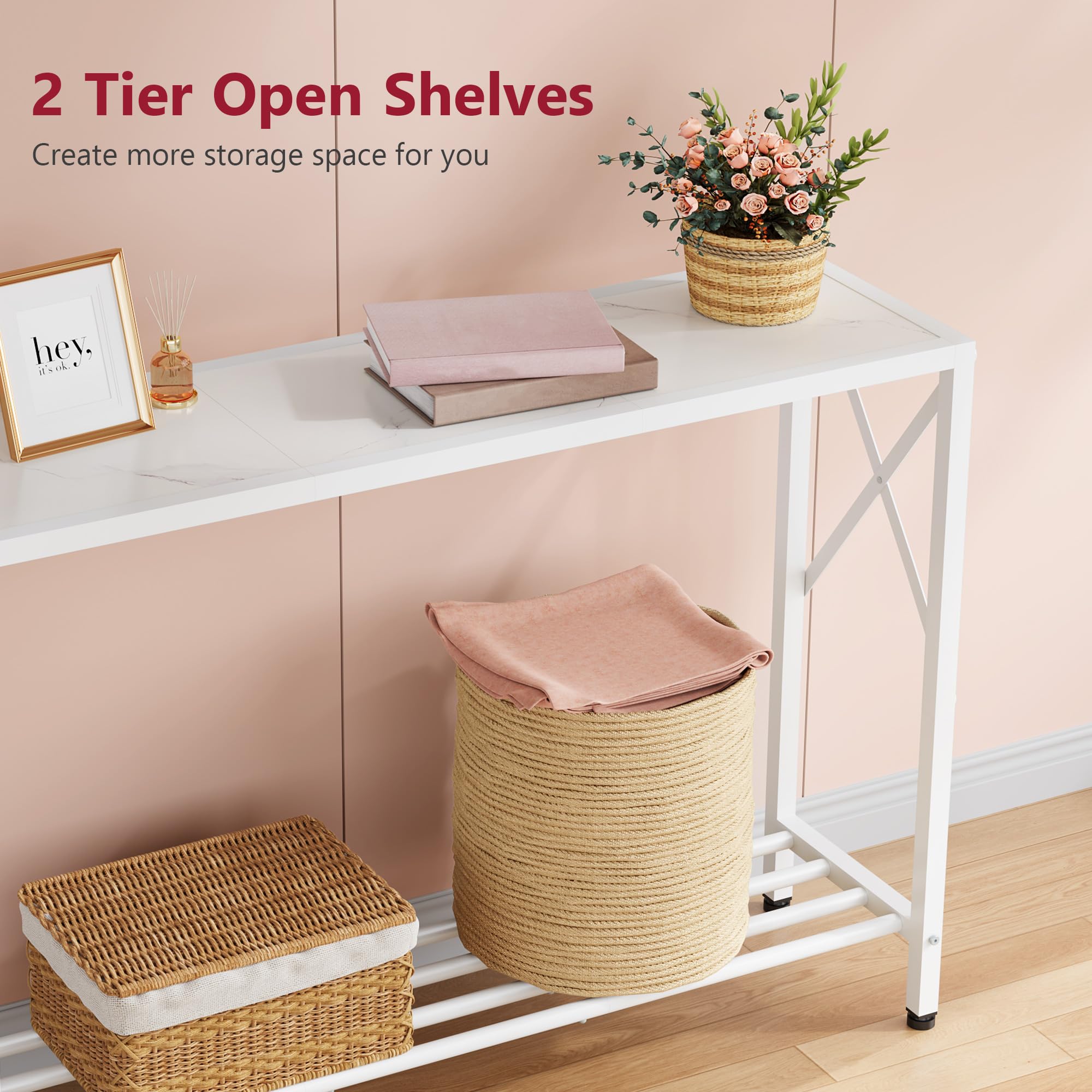 Tajsoon console table two-tier shelves for keys, mail, and decor.
