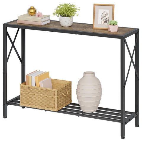 Tajsoon console table front view with slim profile for narrow entryways.