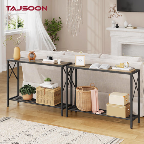 Tajsoon console table side view highlighting compact footprint for hallways.