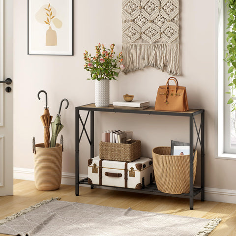 Tajsoon console table assembled in entryway demonstrates quick setup possibilities.