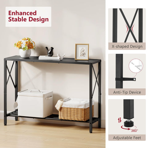 Tajsoon console table assembly steps demonstrate quick setup with labeled parts