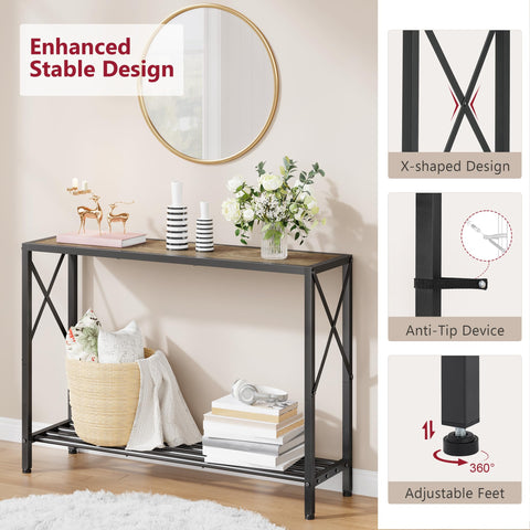 Tajsoon console table metal-wood construction conveys durability and refined look.