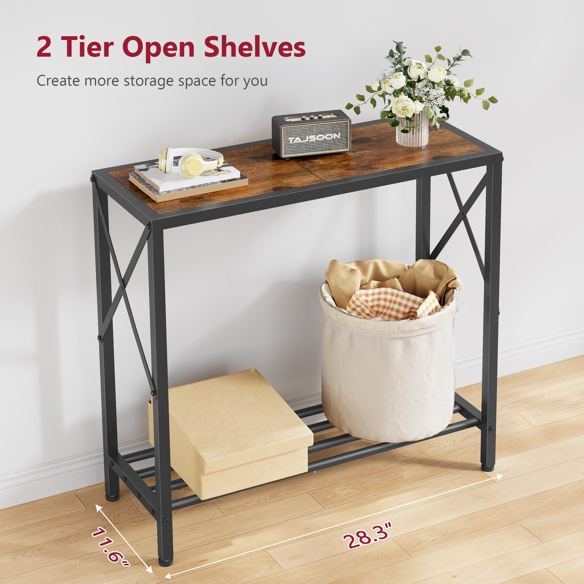 Tajsoon console table slim profile fits narrow hallways