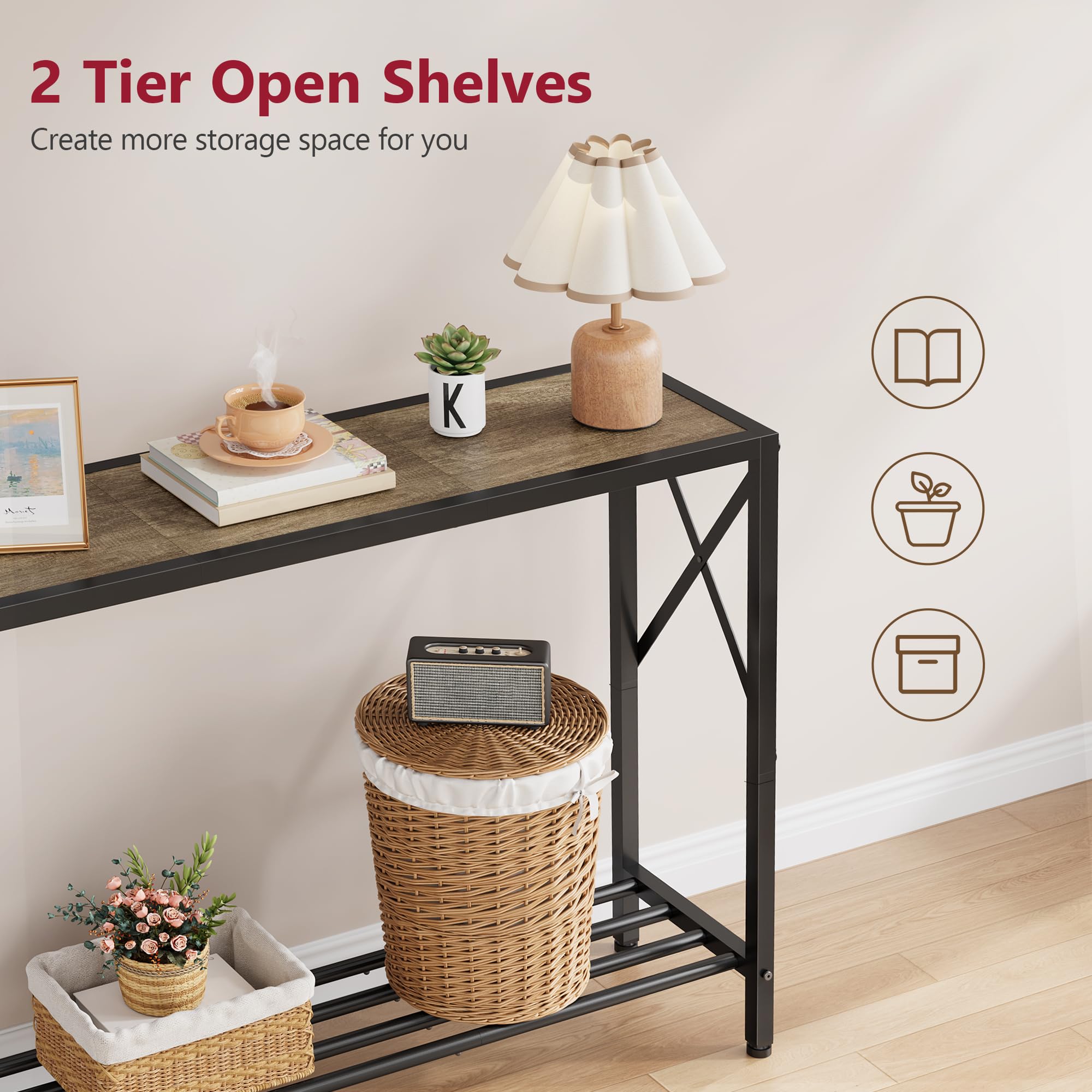 Tajsoon console table X-frame detail emphasizes sturdy stability and style.