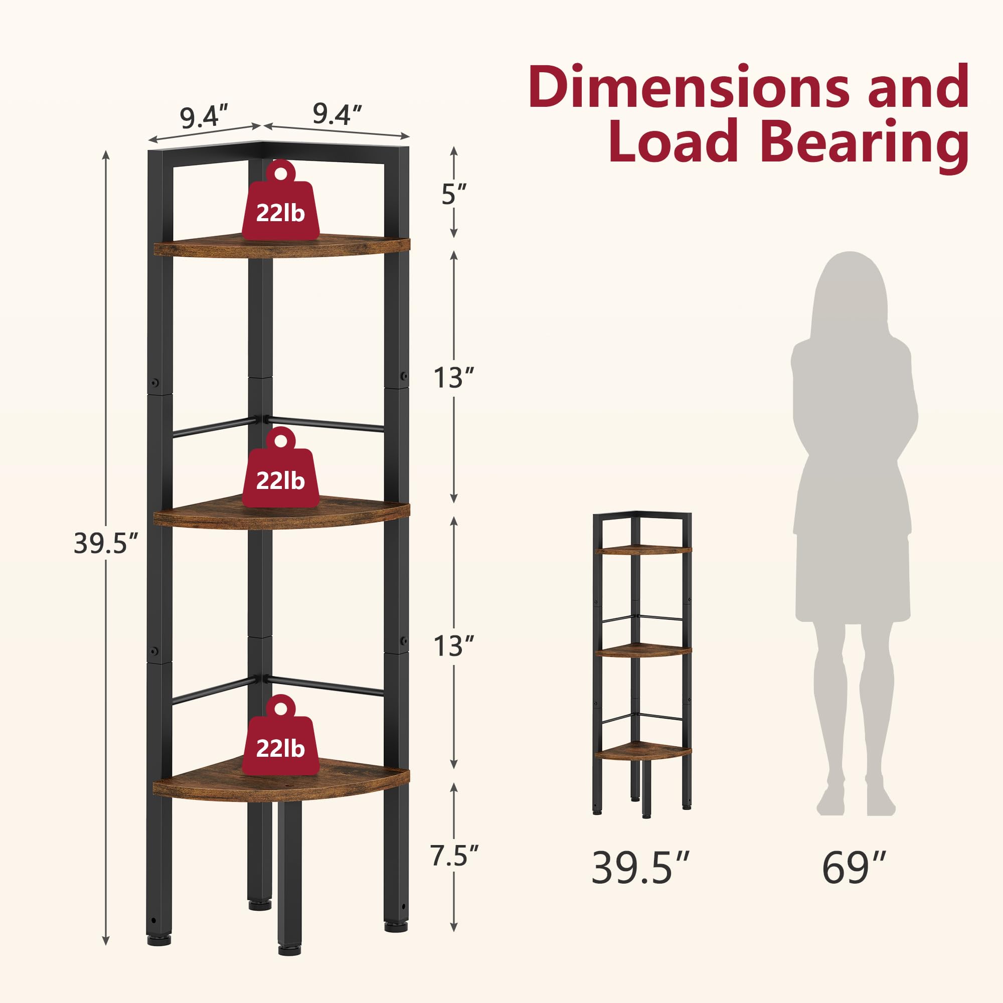 Tajsoon corner shelf with protective feet prevents floor scratches.