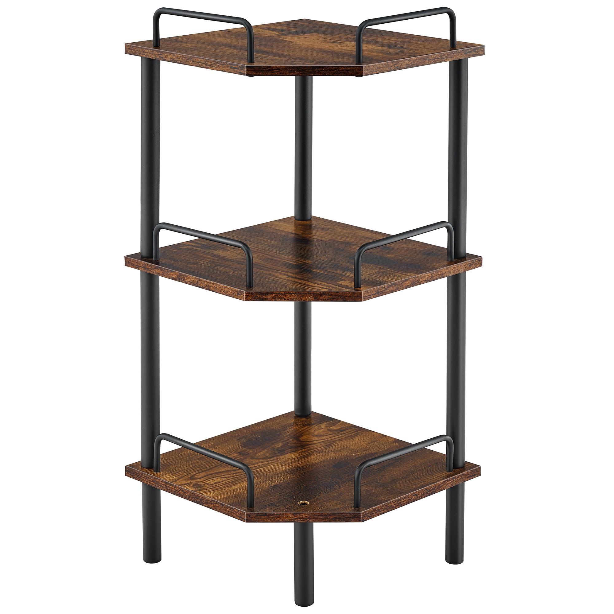 Tajsoon corner shelf stand three-tier offers compact storage for tight spaces.