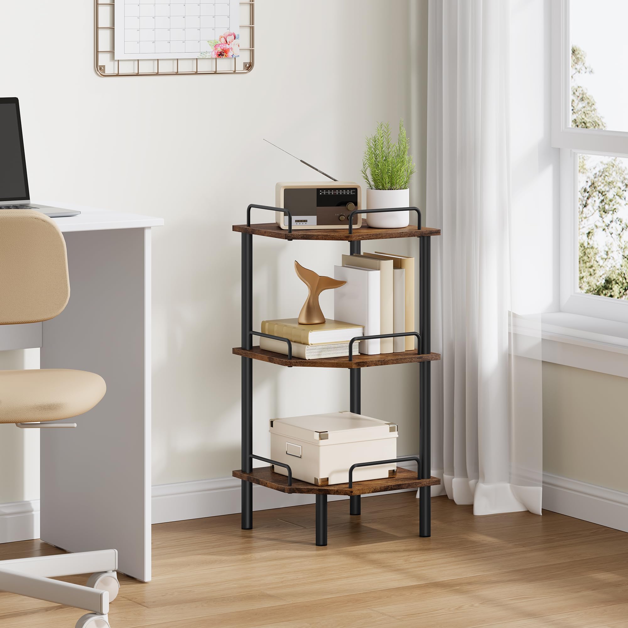 Tajsoon corner shelf stand FSC-certified wood panel adds eco-friendly appeal.