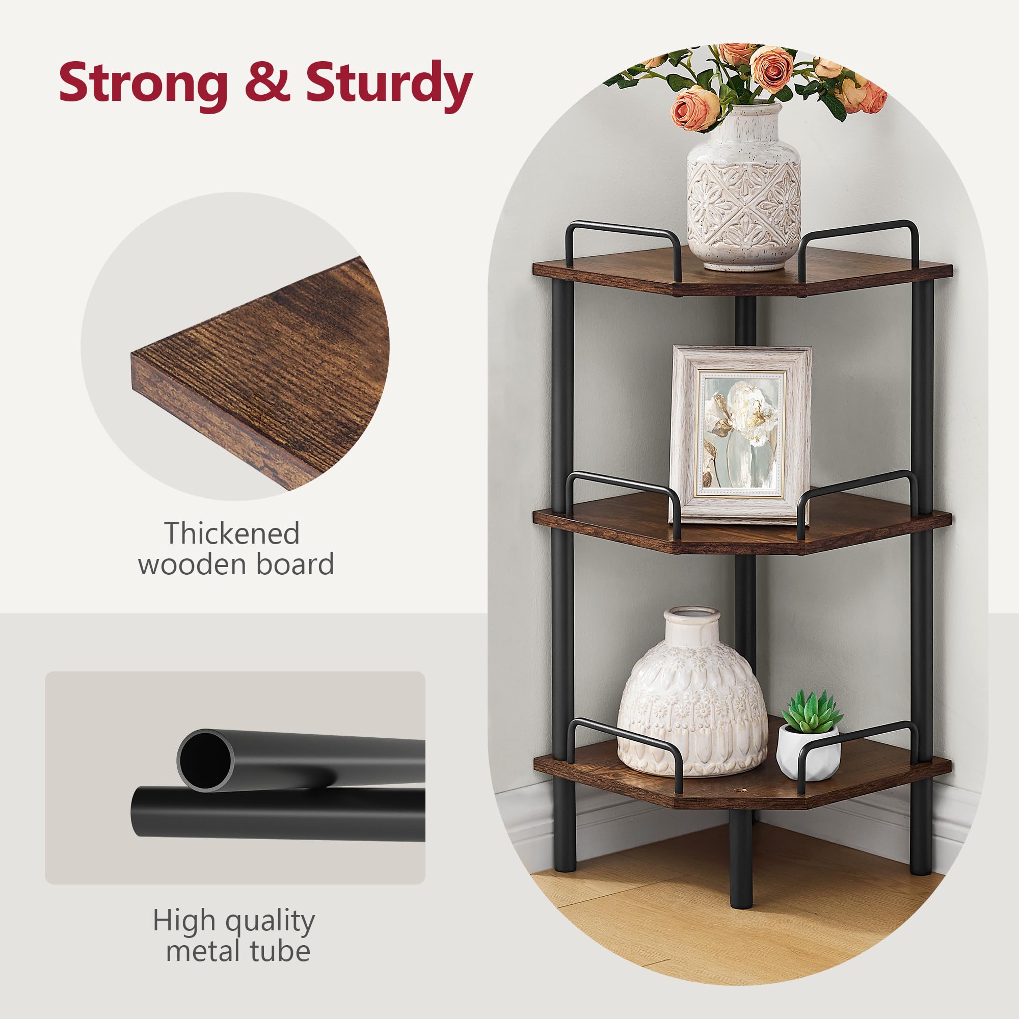 Tajsoon corner shelf stand protective feet protect floors from scratches.