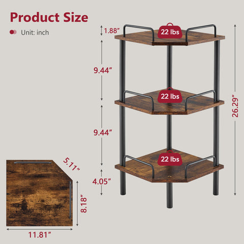 Tajsoon corner shelf stand ideal for bedroom, living room, and office.