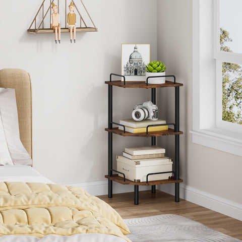 Tajsoon corner shelf stand wall-secured design prevents tipping.
