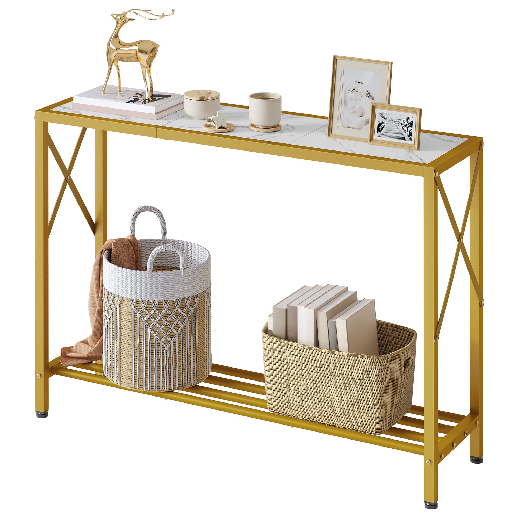 Tajsoon entryway table with 2-tier design for compact hallways and extra storage.