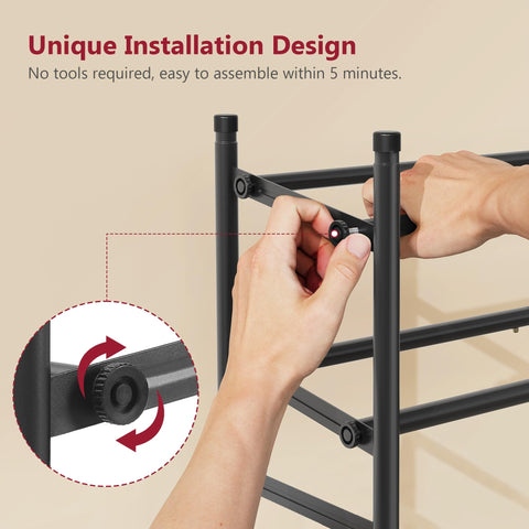 Tajsoon expandable shoe rack extended to full length for extra storage.