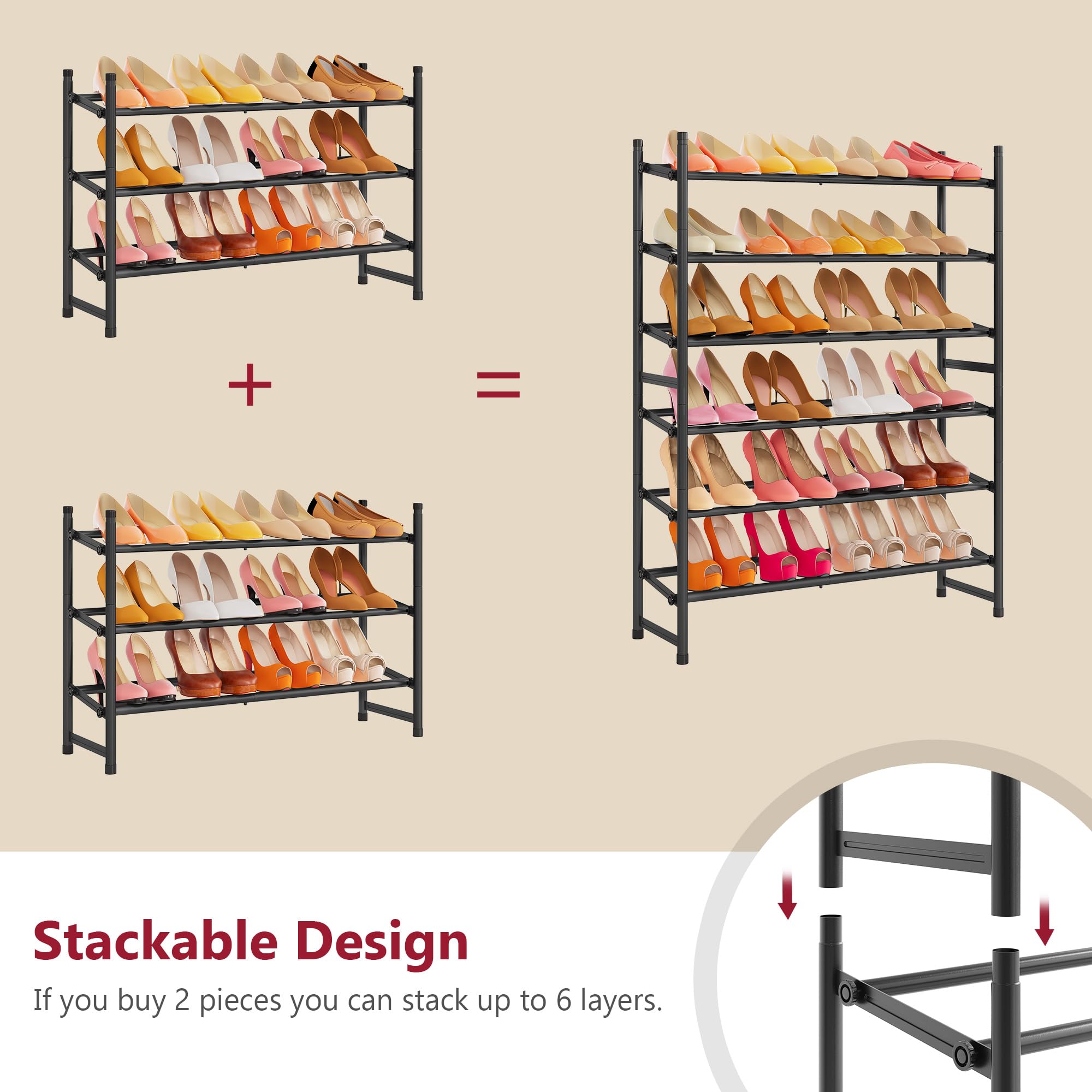 Tajsoon expandable shoe rack metal construction provides durability and smooth powder-coated finish.