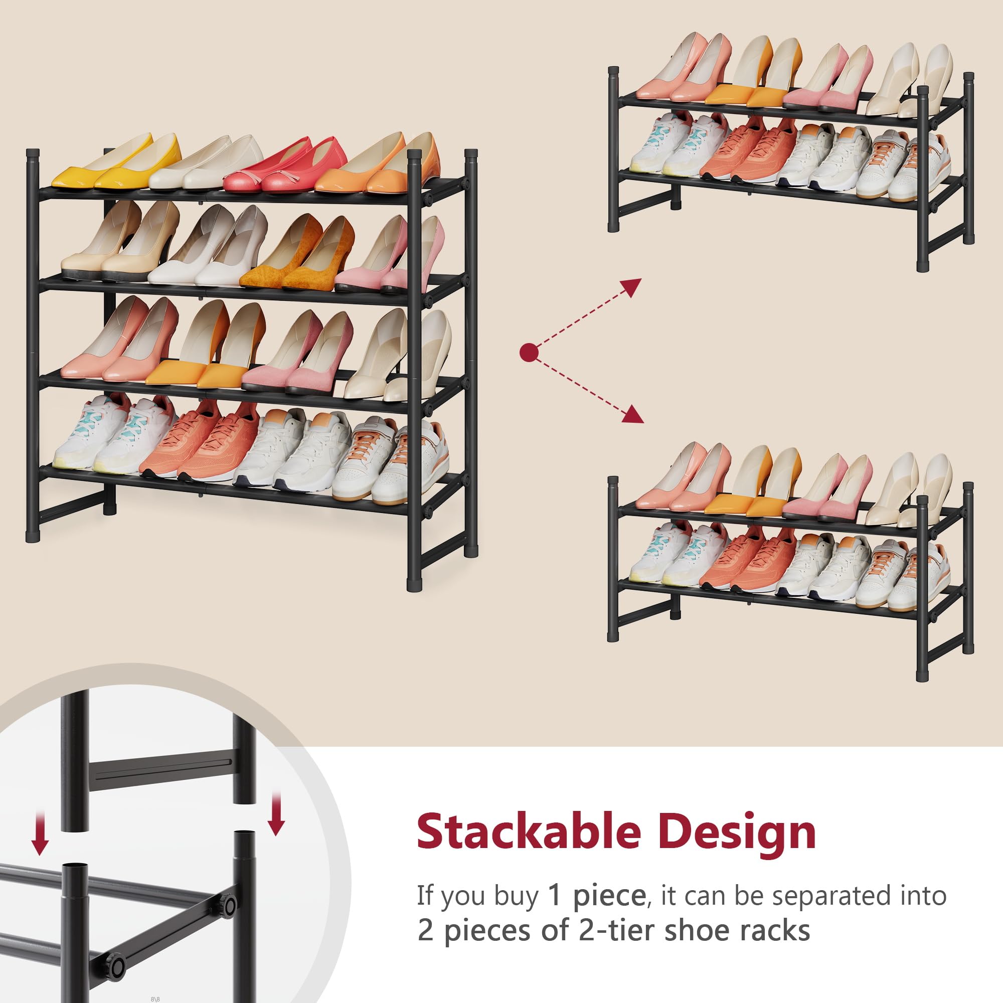 Tajsoon 4-tier stackable design fits compact closets or foyers.