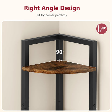 Tajsoon industrial rustic corner shelf front view enhances room style.