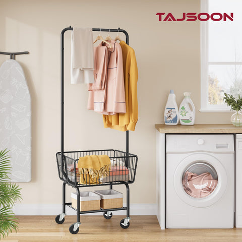 Tajsoon laundry cart in bedroom organization setup for easy access.