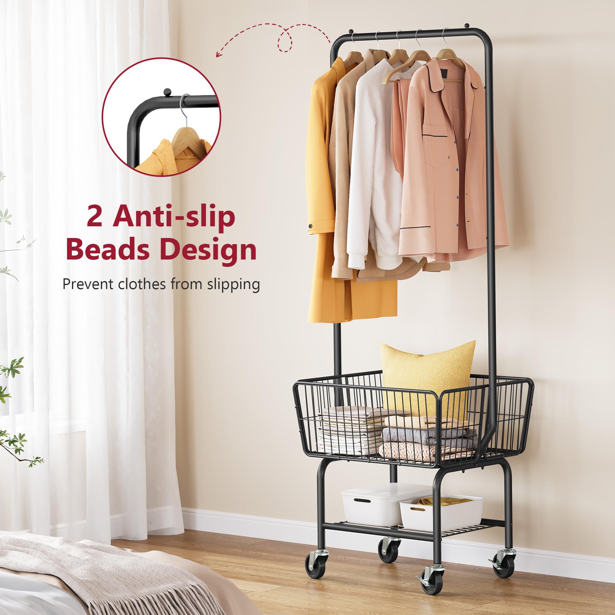 Tajsoon laundry cart bottom shelf provides extra storage for detergents and towels.