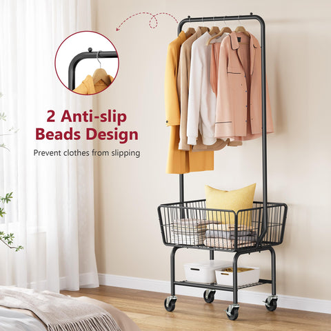 Tajsoon laundry cart bottom shelf provides extra storage for detergents and towels.