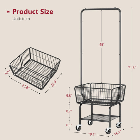 Tajsoon laundry cart in laundry room with storage shelf and sorting functionality.