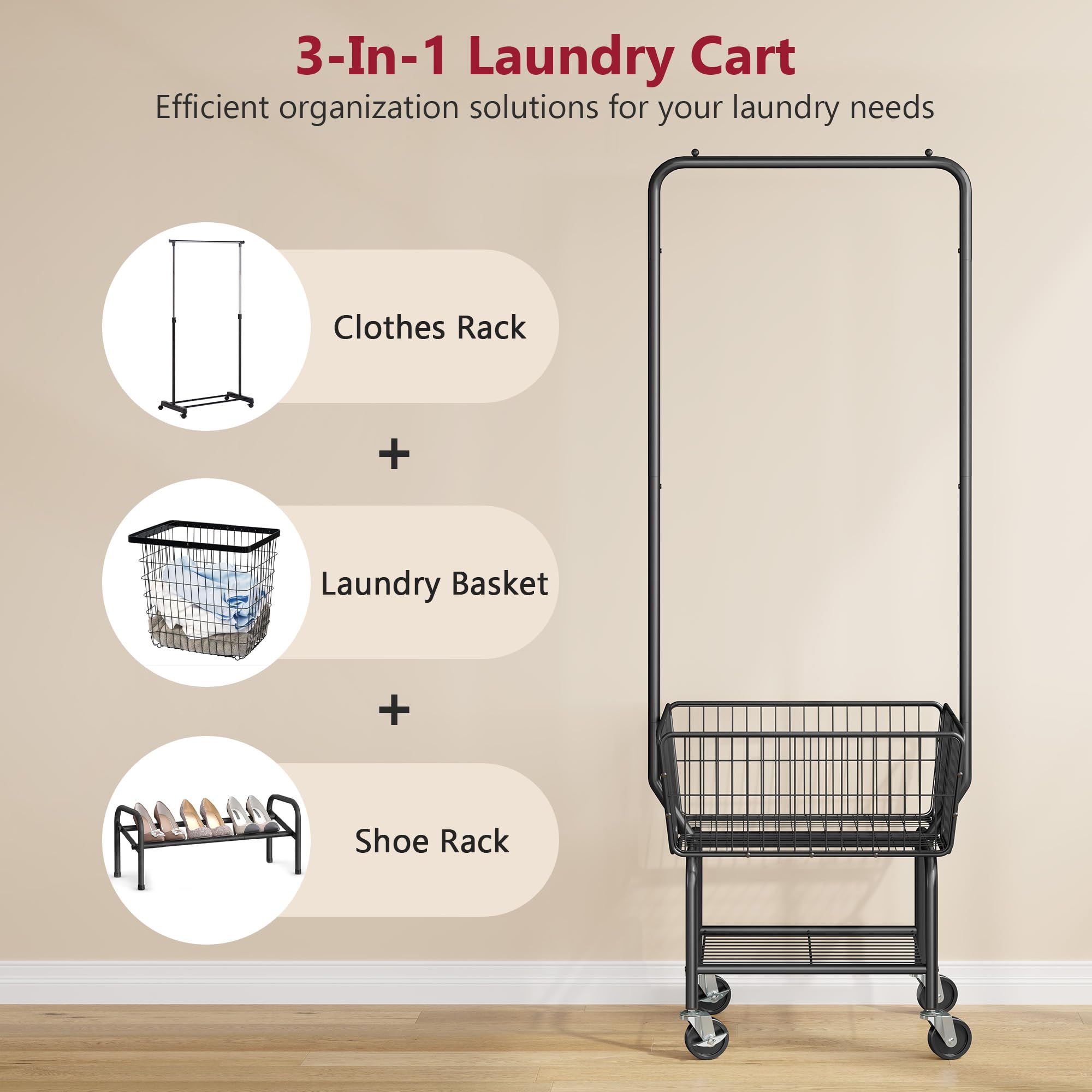 Tajsoon laundry cart metal construction demonstrates durability and long-lasting steadiness.