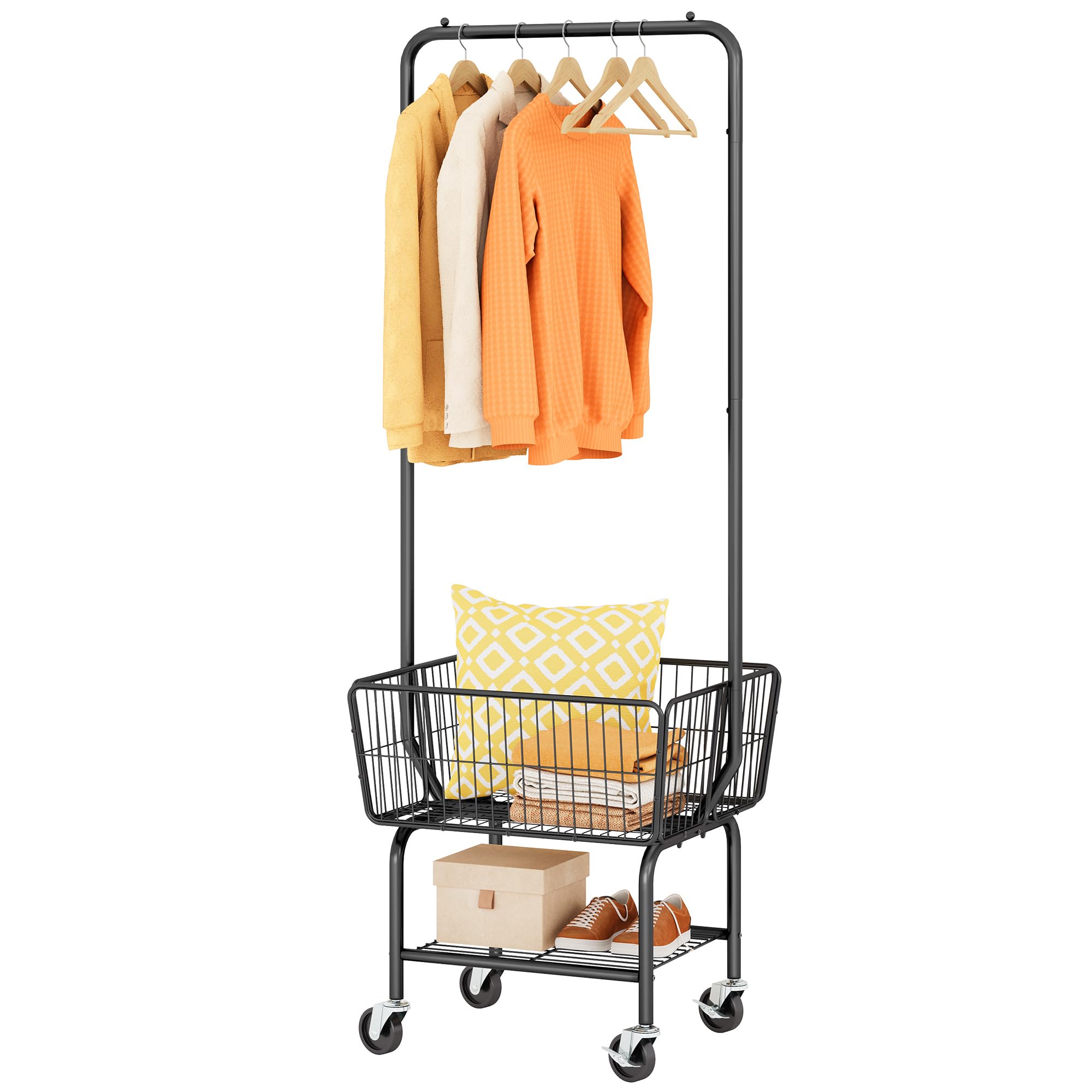 Tajsoon laundry cart with hanging rack, ideal for organized laundry sorting.