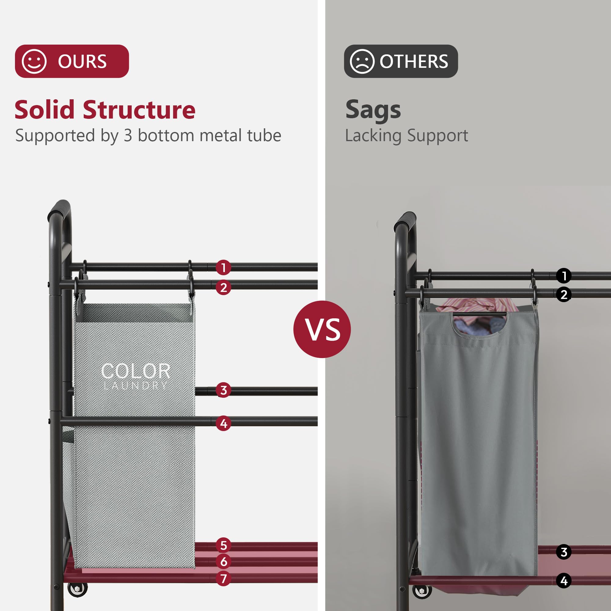 Tajsoon laundry sorter frame shows a wide, stable base for heavy loads.