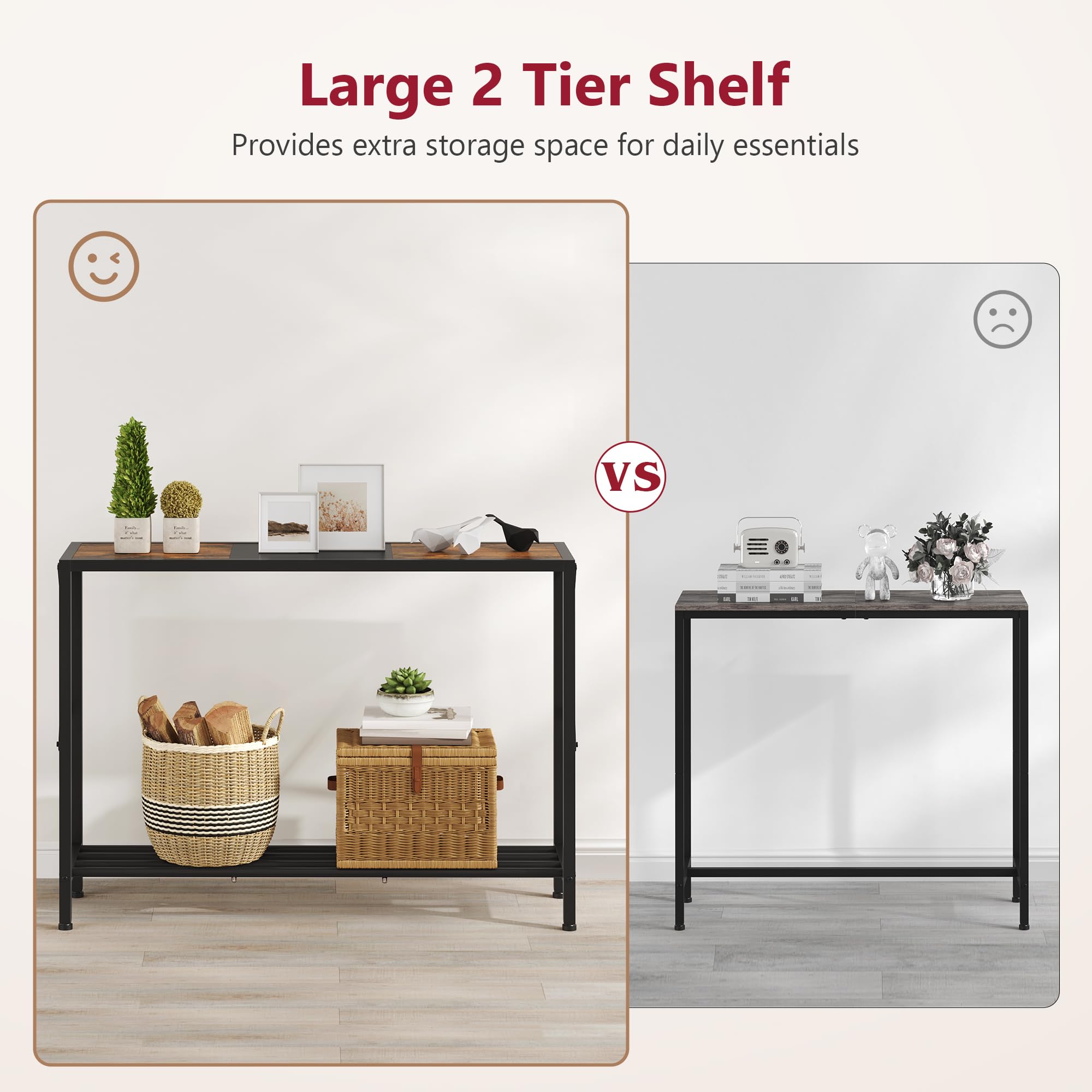 Tajsoon narrow sofa table for hallways enhances living room display.