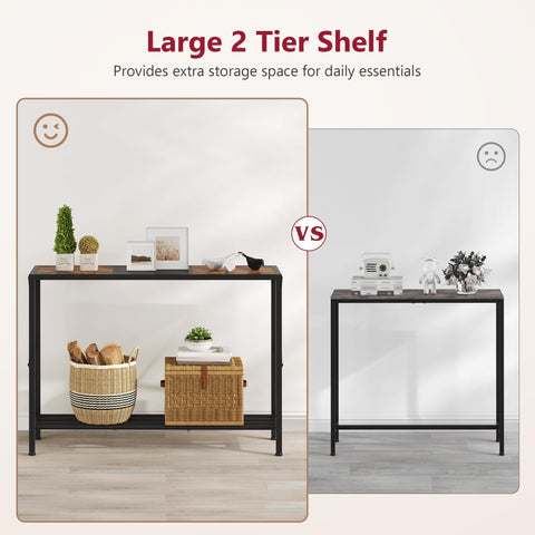 Tajsoon narrow sofa table for hallways enhances living room display.
