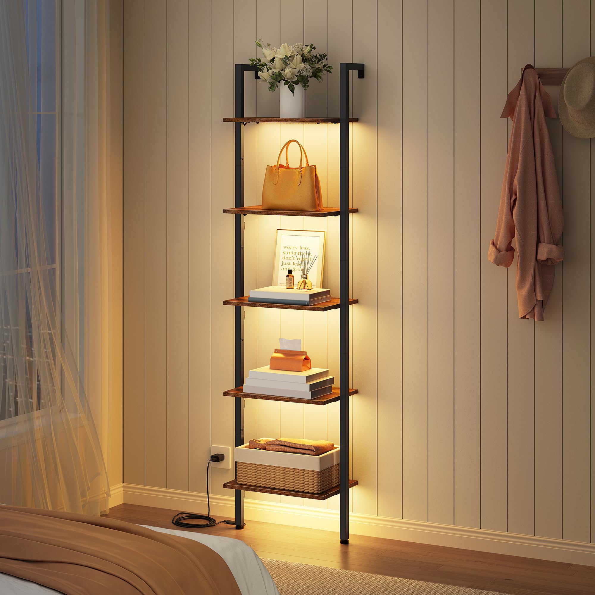 Tajsoon wall-mounted shelf secured to the wall for stability.