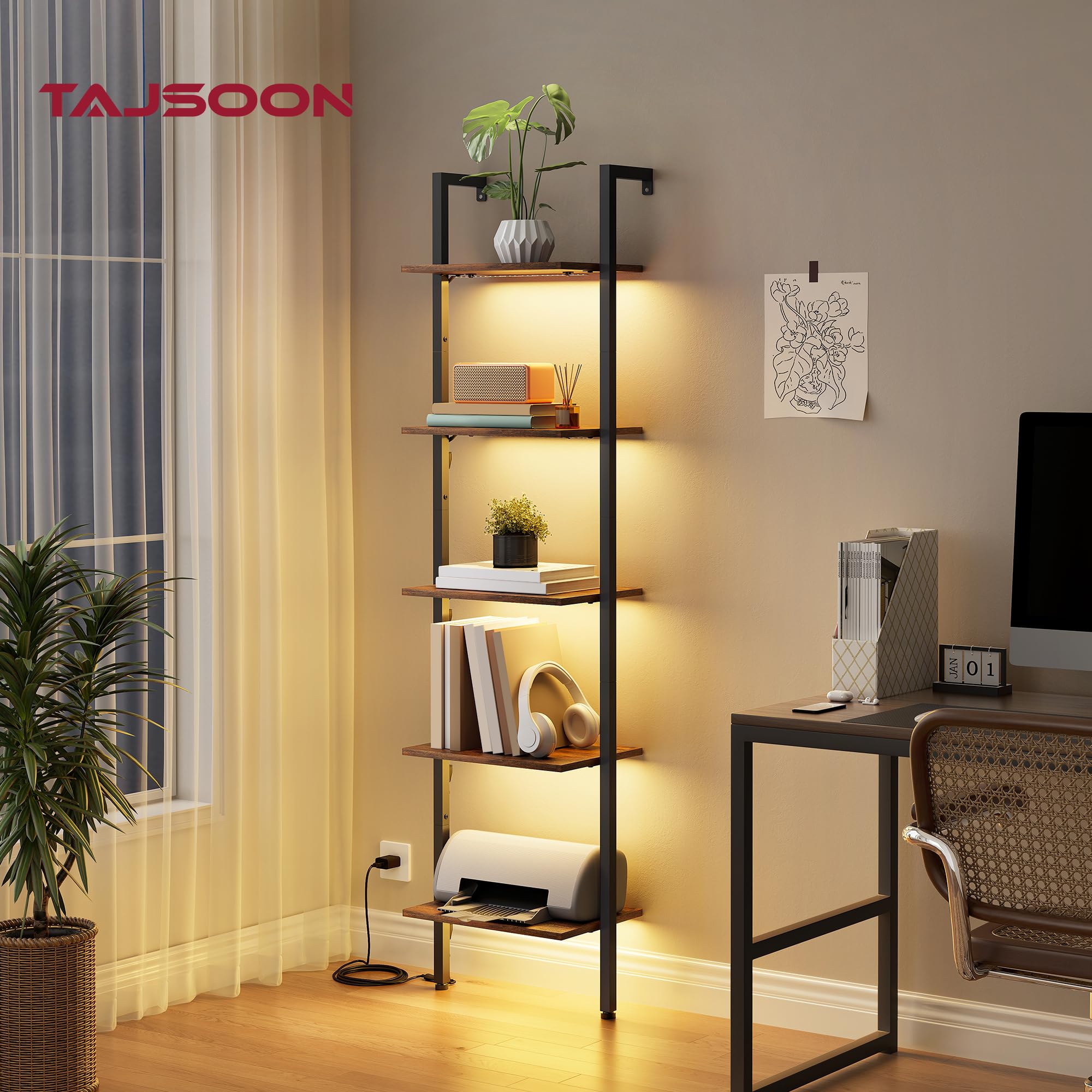 Slim space-saving Tajsoon ladder shelf installed in a narrow hallway.