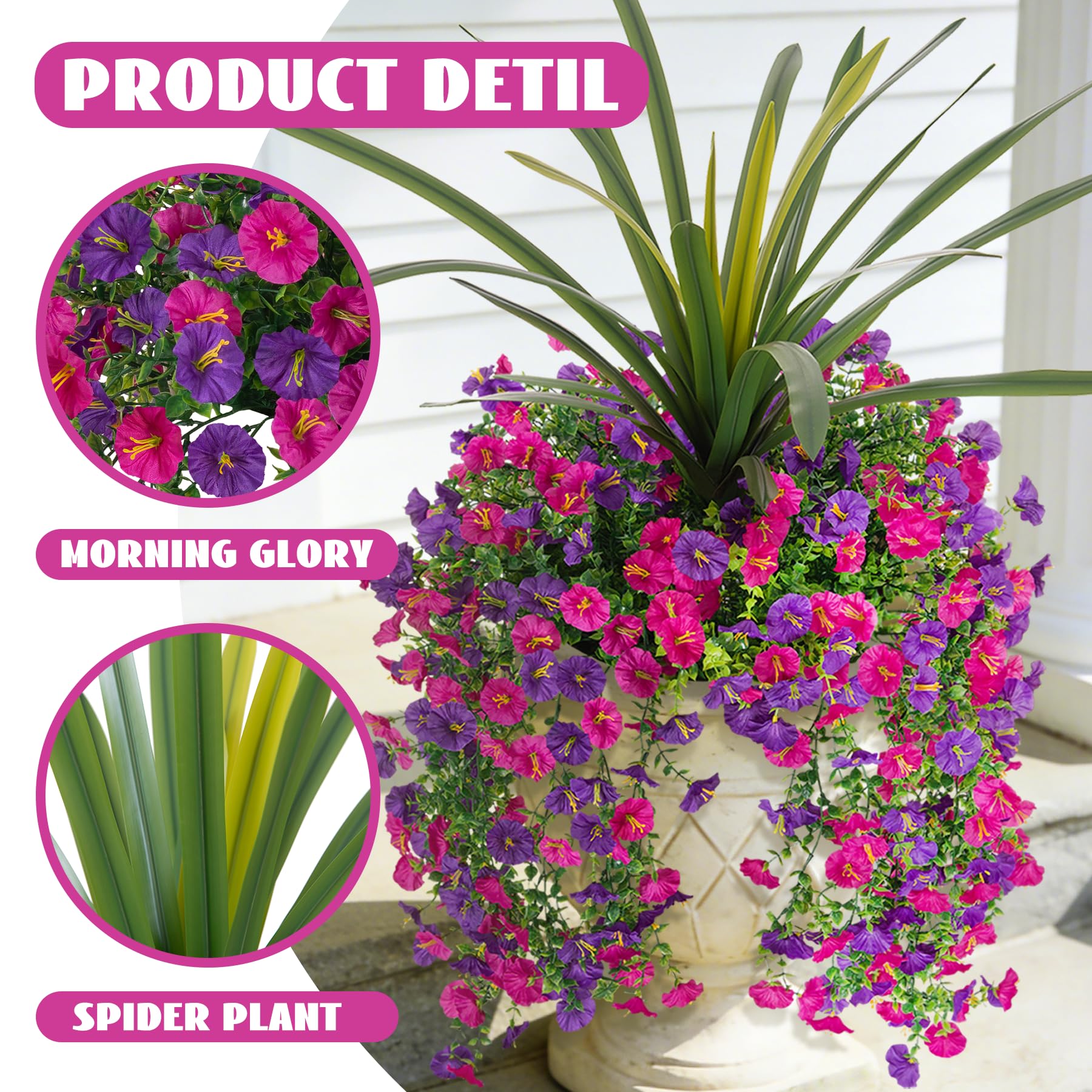 TakeArt morning glory outdoor arrangement on patio demonstrates weatherproof realism.