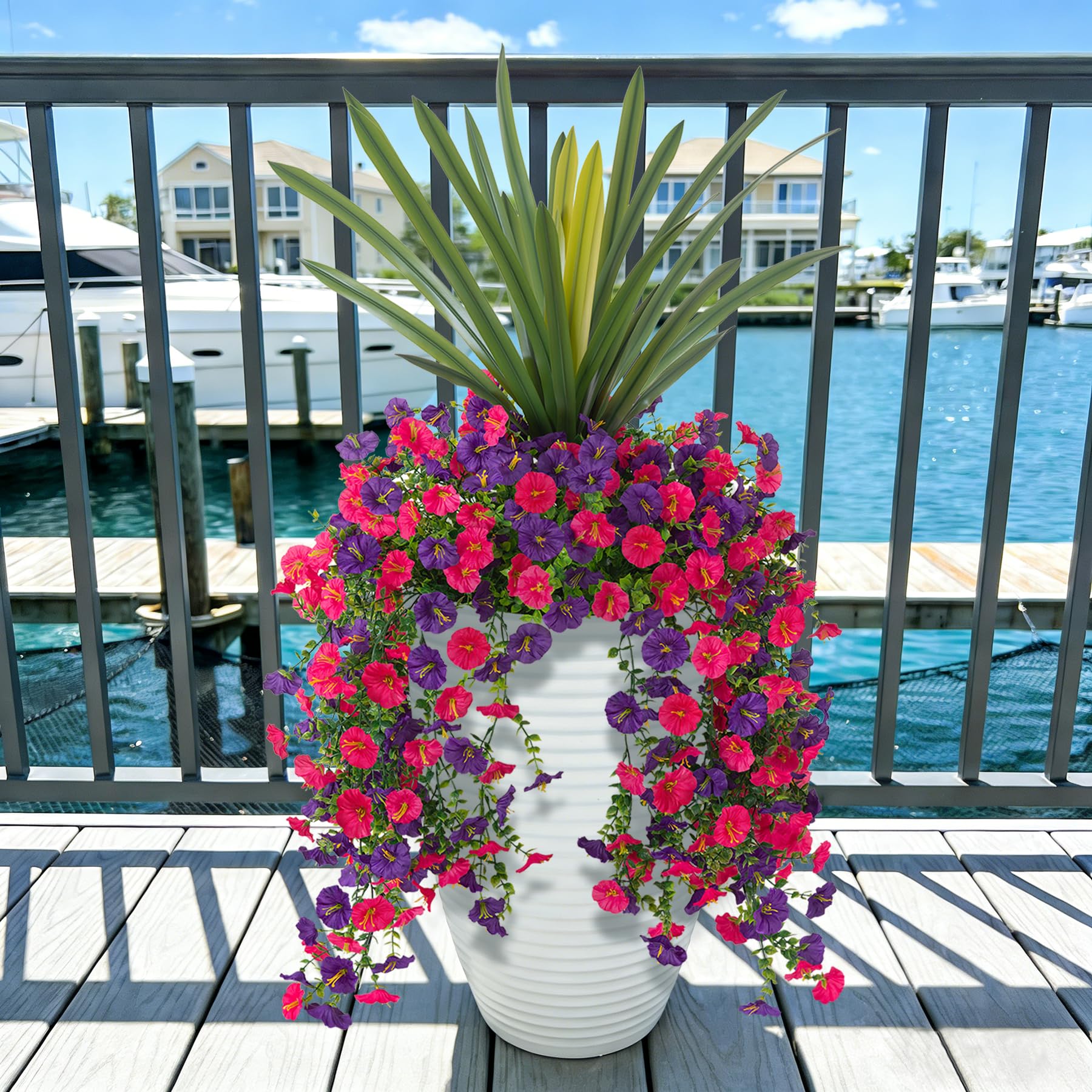 TakeArt outdoor decor planter basket showcases faux orchid greenery for porch or balcony.