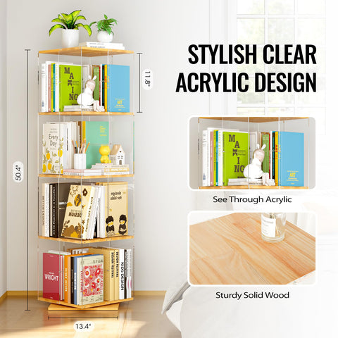 TAKEKIT four-tier spinning bookcase for organized, accessible book display