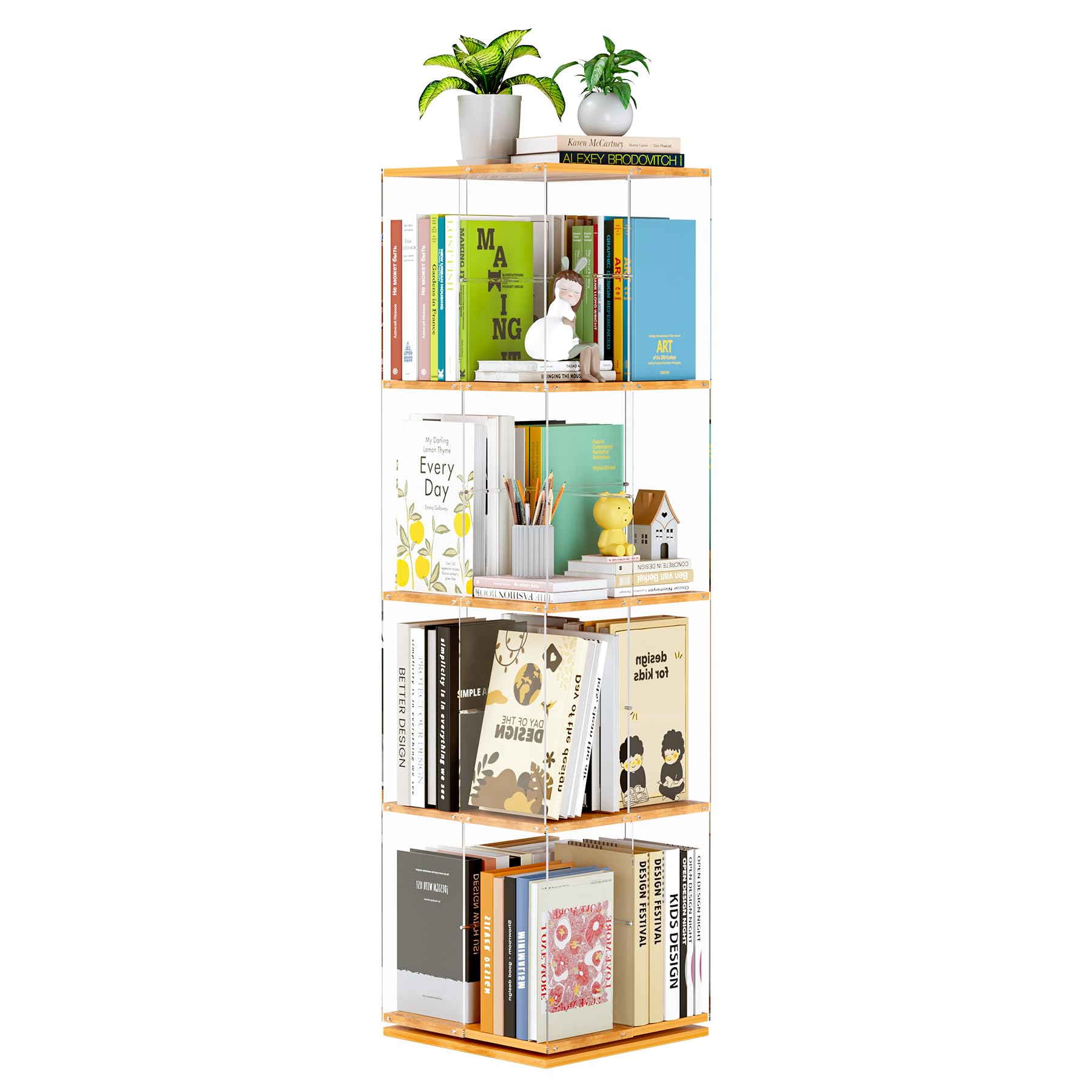 TAKEKIT rotating bookshelf with 360-degree rotation for easy access to books