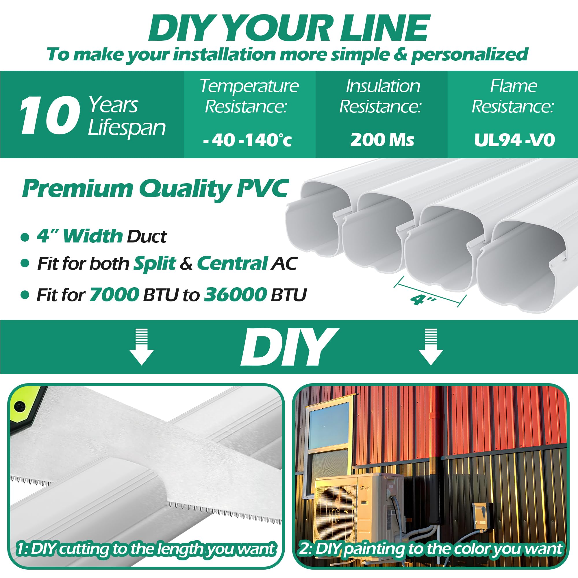 TAKTOPEAK universal line set cover fits 7k–36k BTU air conditioners.
