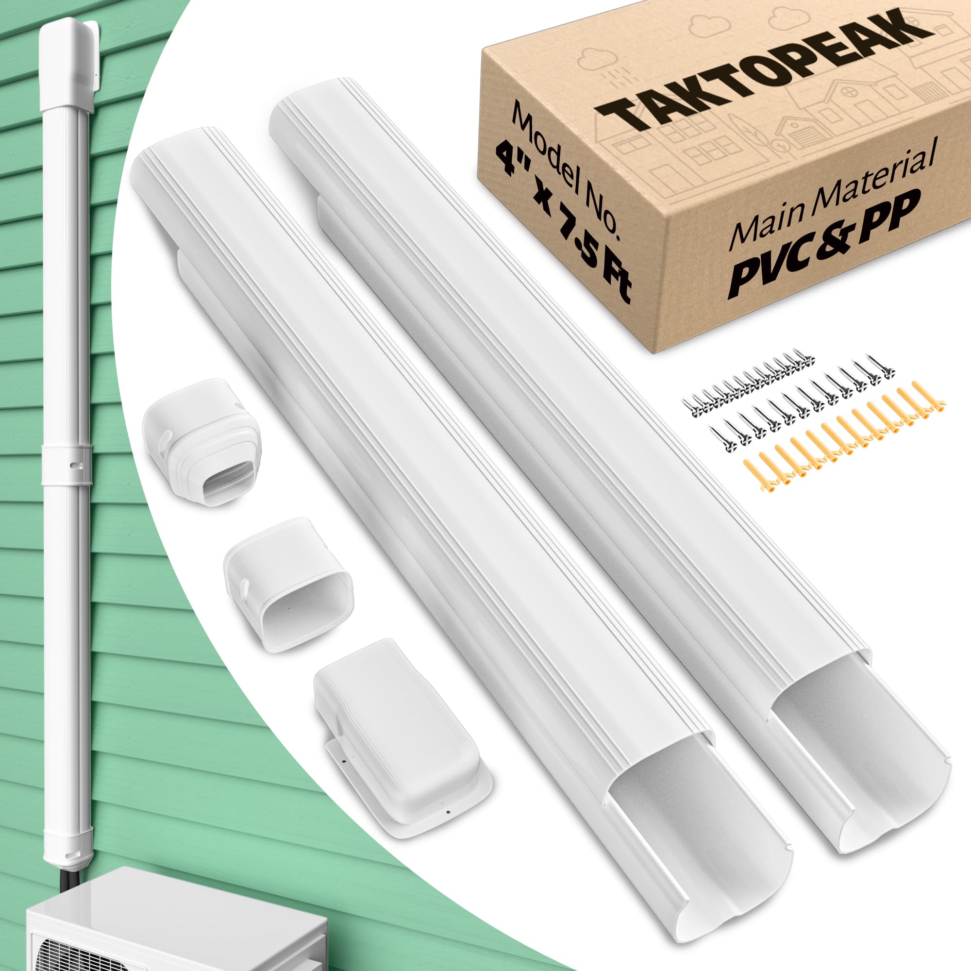 TAKTOPEAK mini split line cover outdoors, keeps pipes tidy and weather-ready.