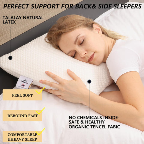 TalatexHome Talalay pillow ergonomic back sleeper close-up for neck-friendly support.