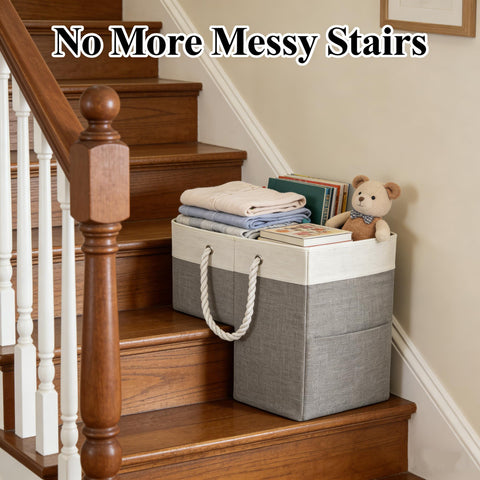 talisleskye stair basket on stairs helps keep items organized