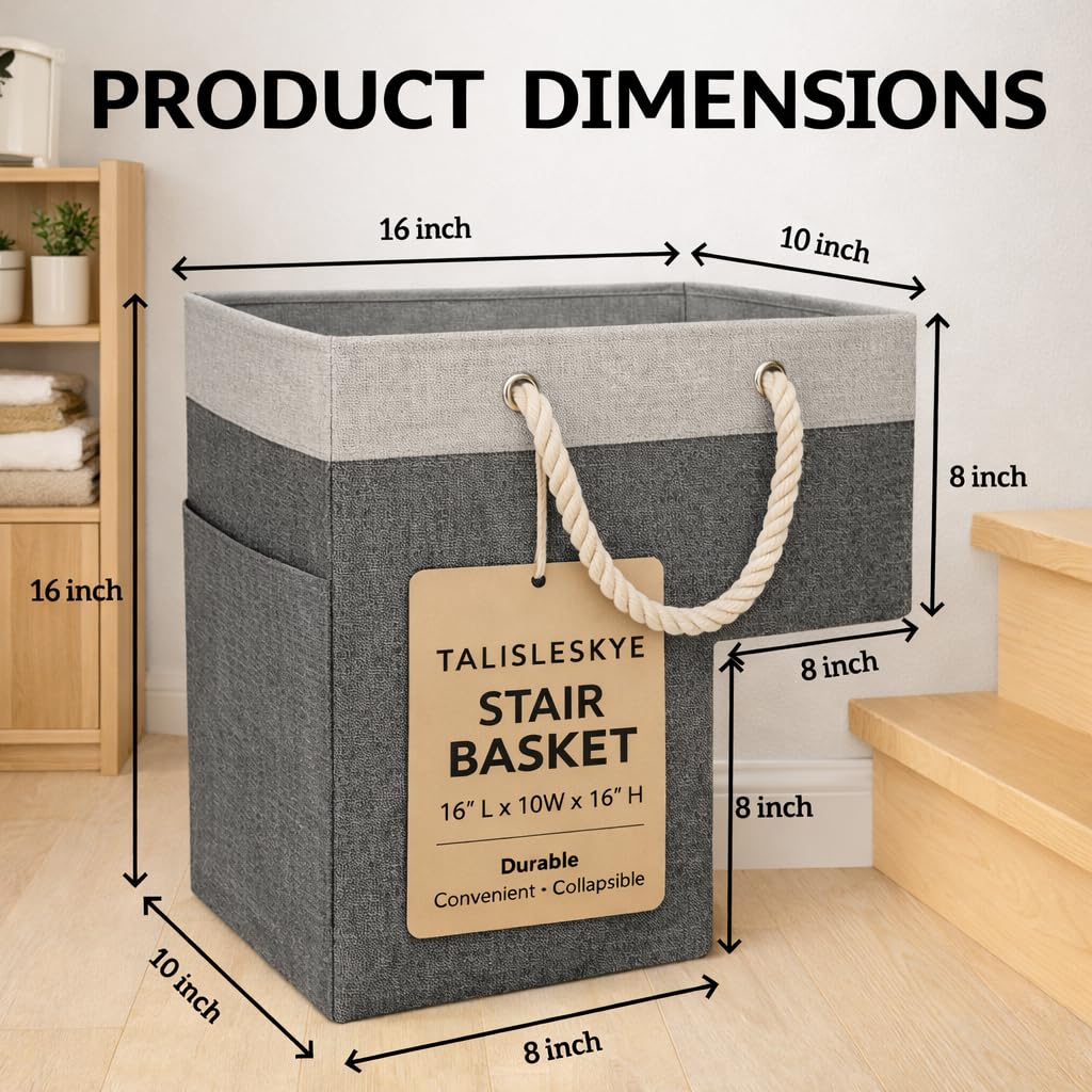 Talisleskye stair basket folded flat for space-saving storage