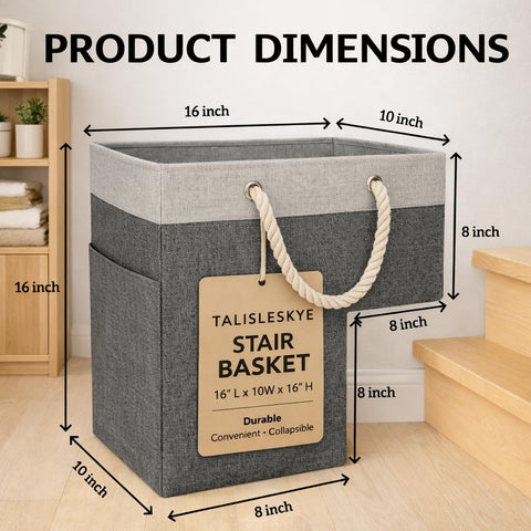 Talisleskye stair basket folded flat for space-saving storage