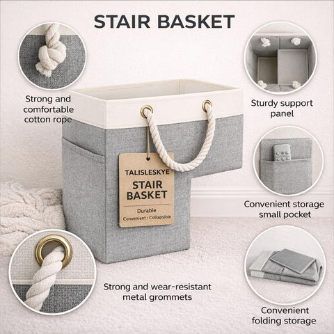talisleskye stair basket on wooden stairs complements decor