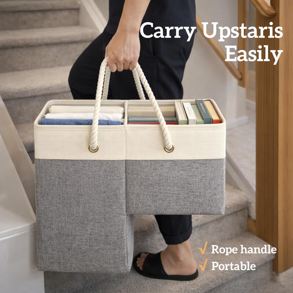 talisleskye stair basket with cotton rope handles for easy grip