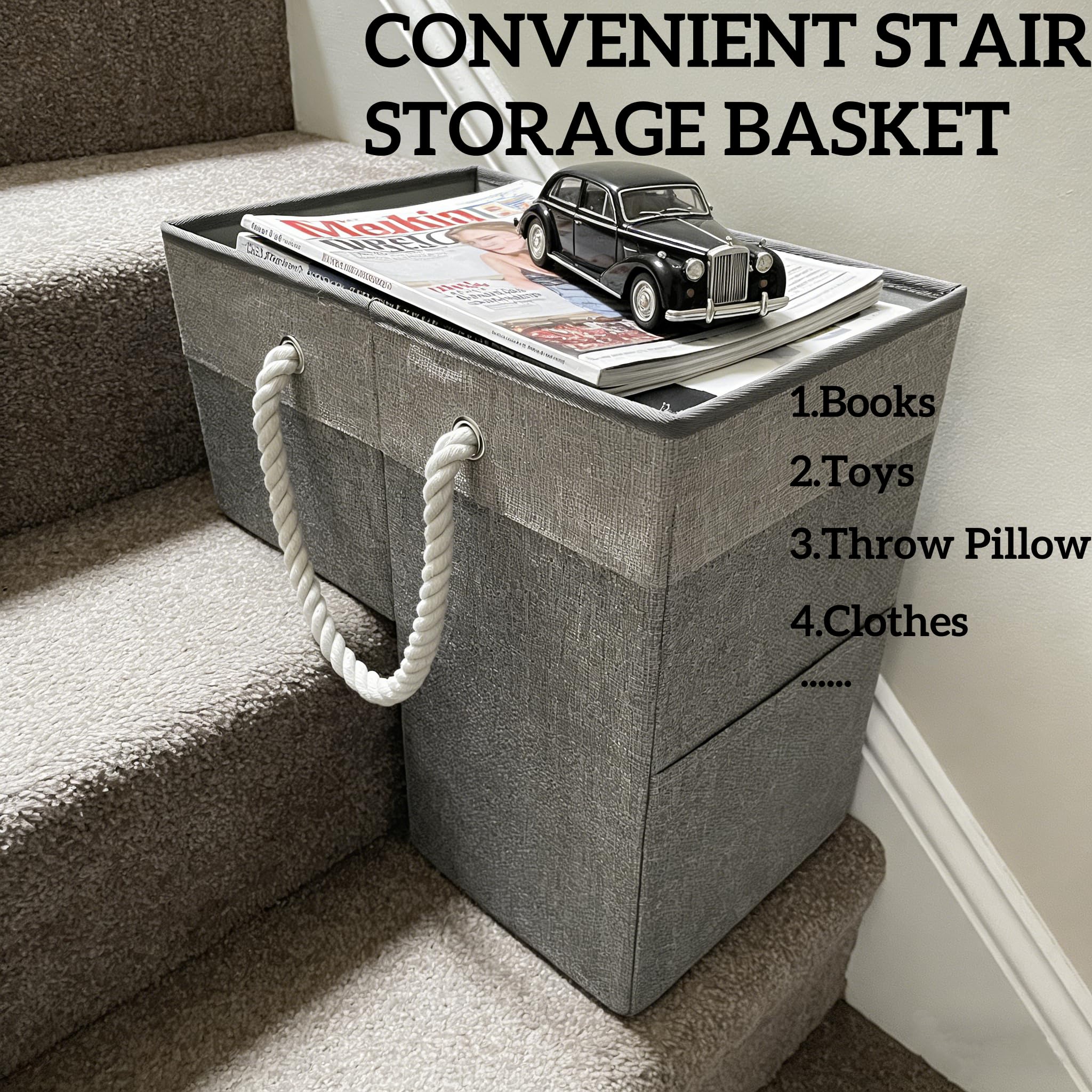 Talisleskye stair basket side view highlighting durable carry handles for stairs