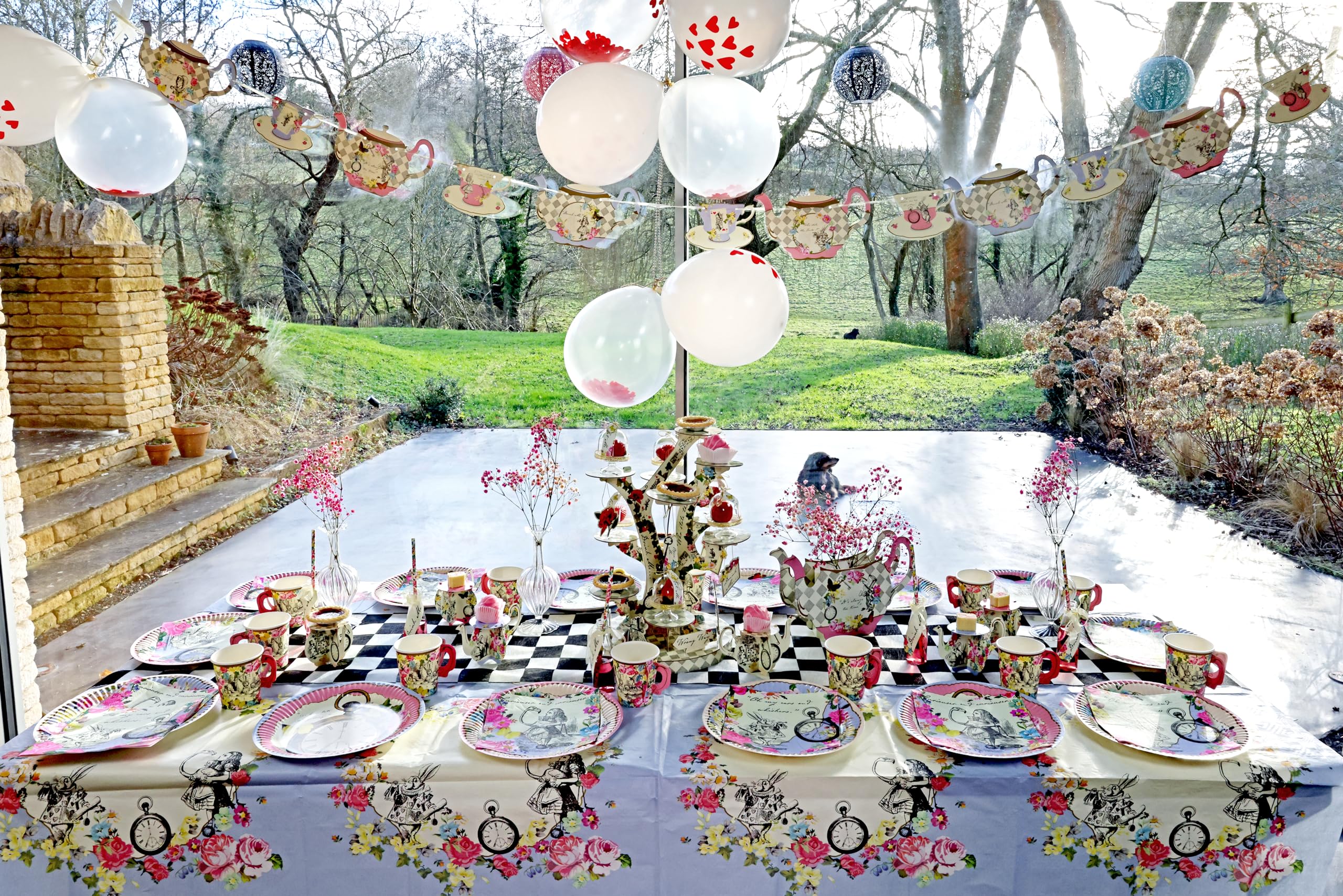 Talking Tables Alice bunting spans 4 m, creating a festive focal point