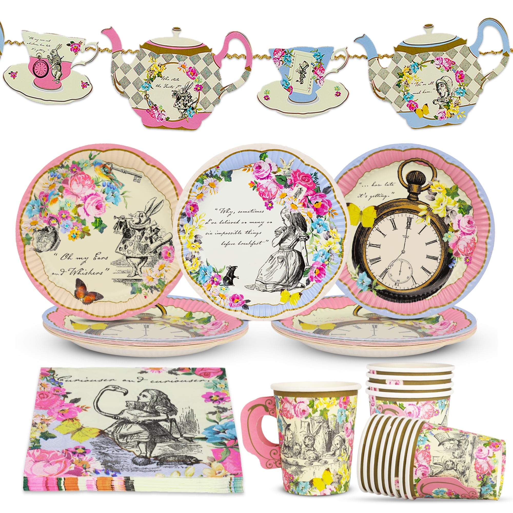 Talking Tables Alice plates display whimsical tea party designs ideal for elegant gatherings