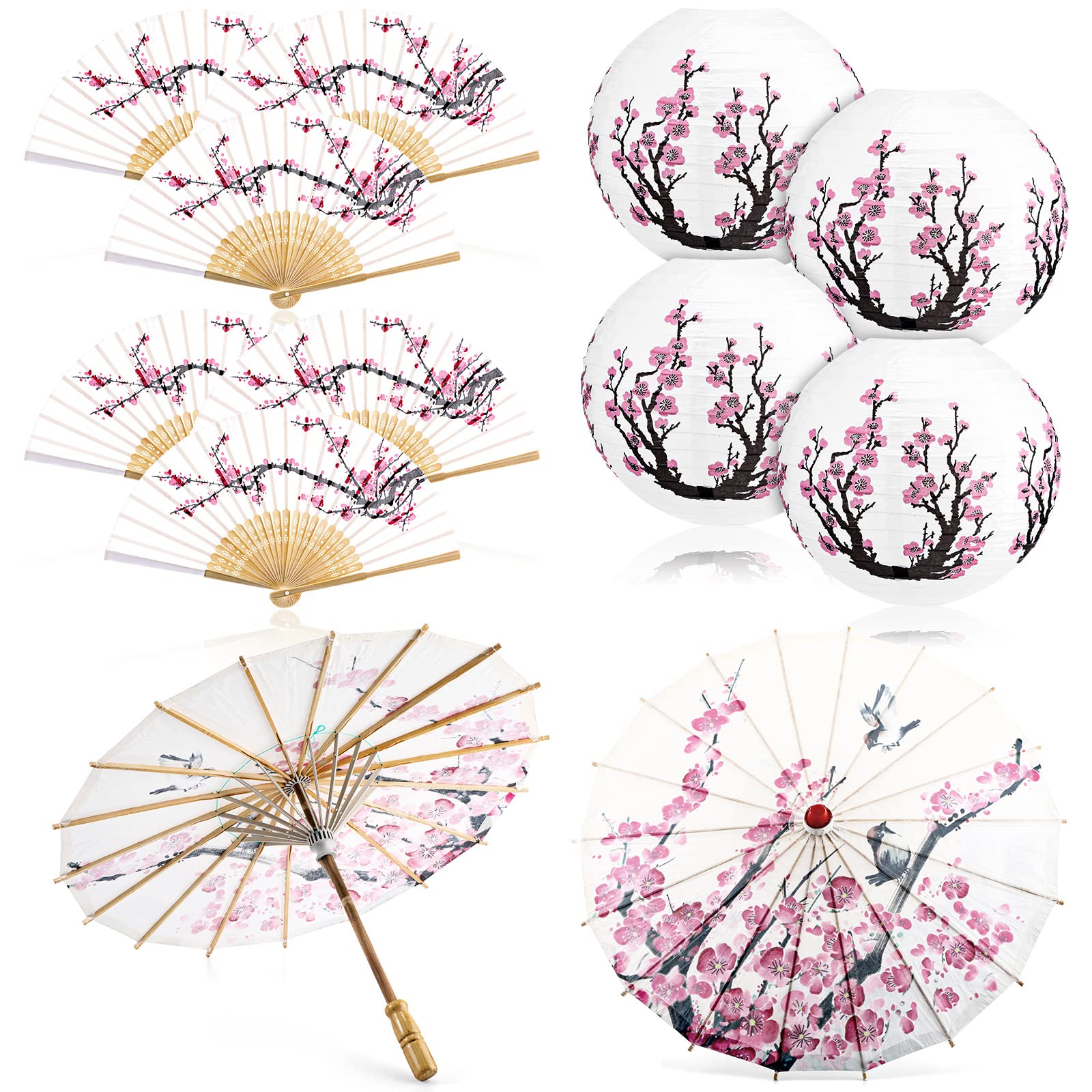 Tallew cherry blossom pink paper lanterns arranged for festive decor