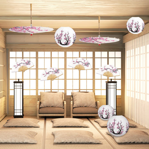Tallew lantern and umbrella display creating chic decor setup