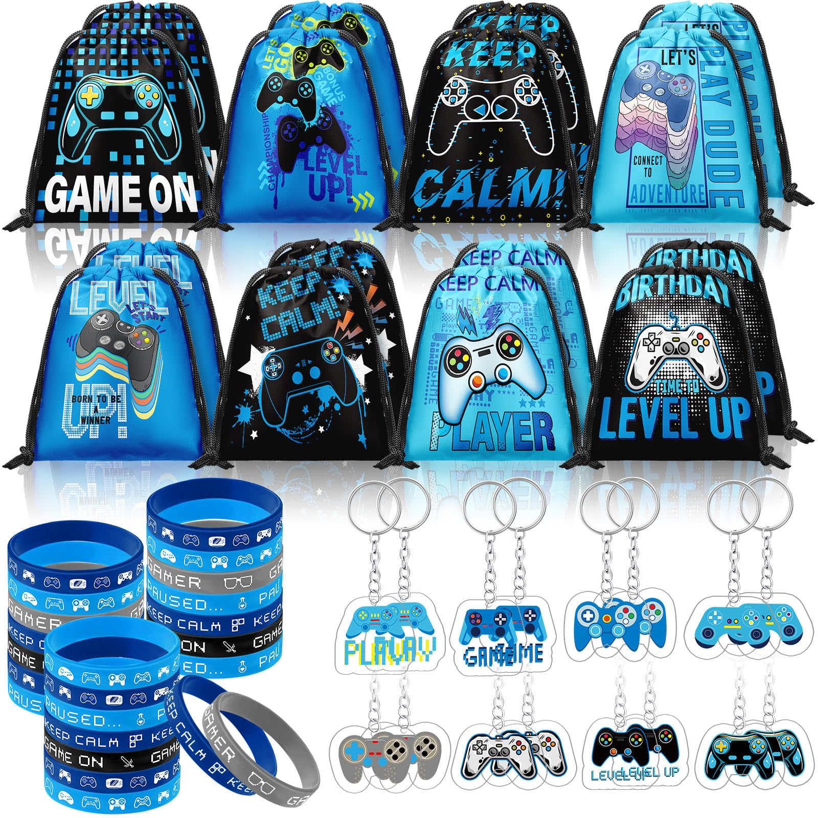 Talltalk blue black video game drawstring bag for snacks and gifts